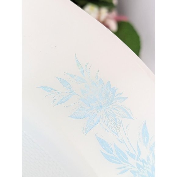 Vintage Glasbake Blue Thistle Oval Divided Baking Dish Serving Bowl Milk Glass - Picture 10 of 10